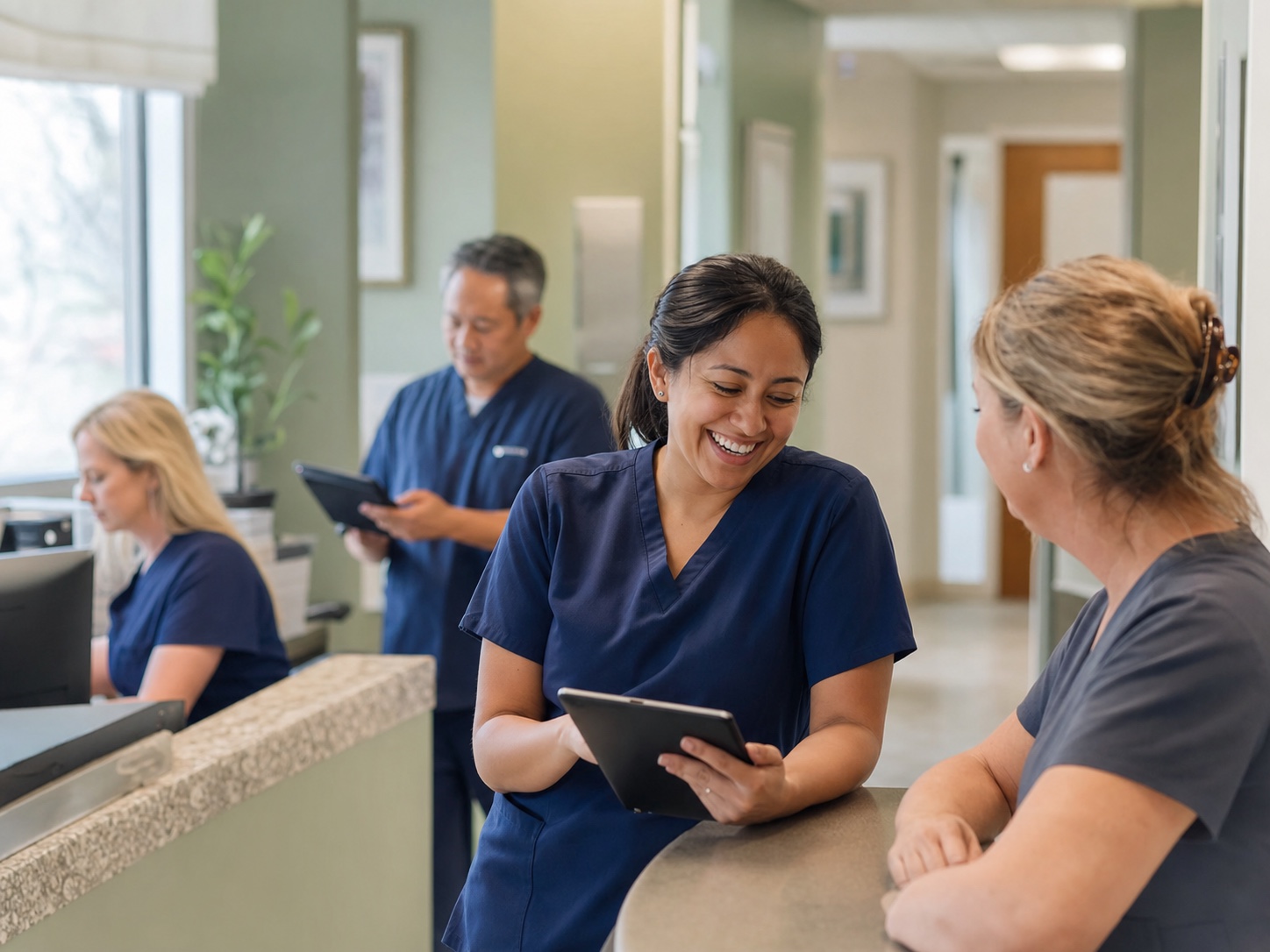 A healthcare professional collaborating with a DFW medical office team
